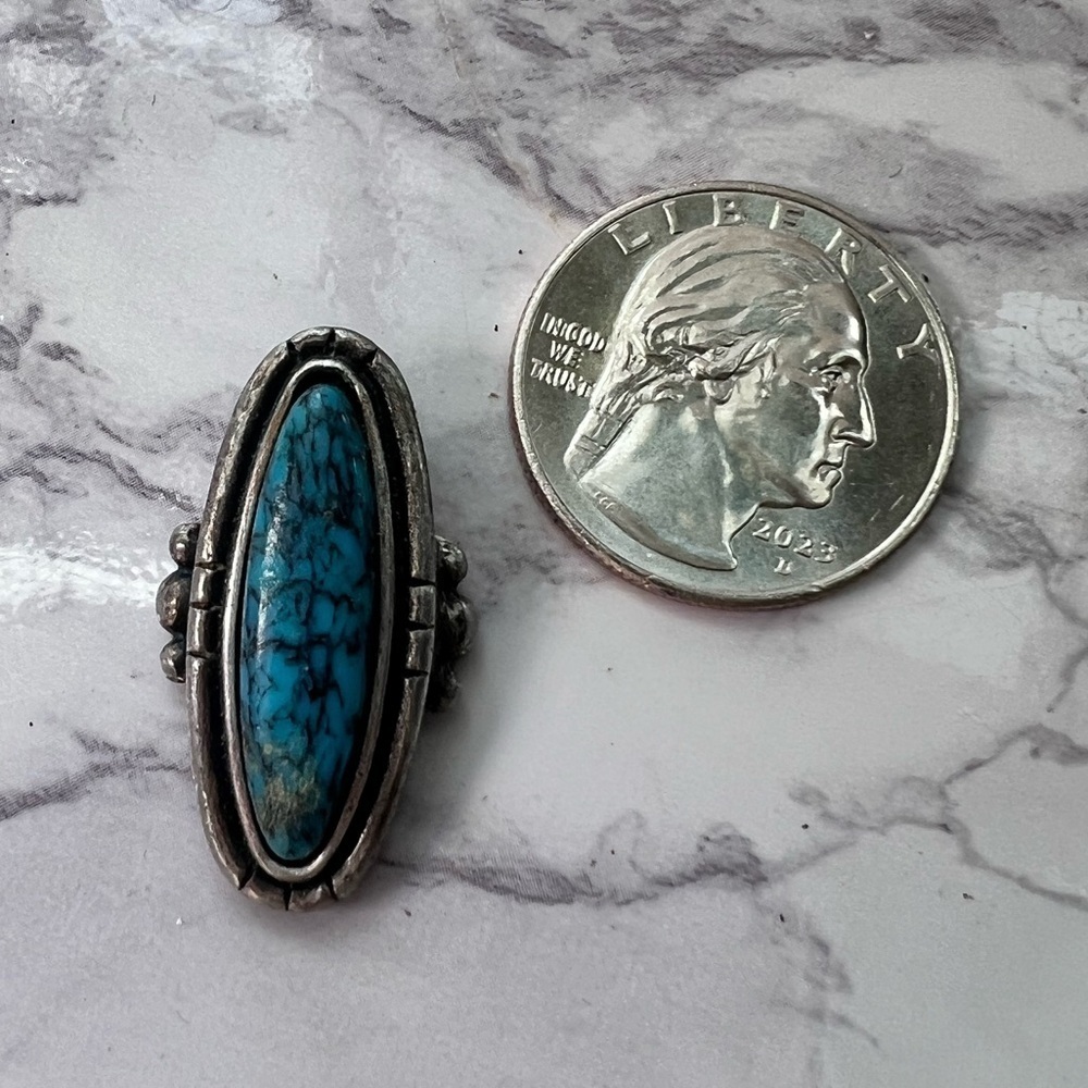 Vintage Sterling Silver Turquoise Ring Broken Repurposing Piece - Picture 4 of 5